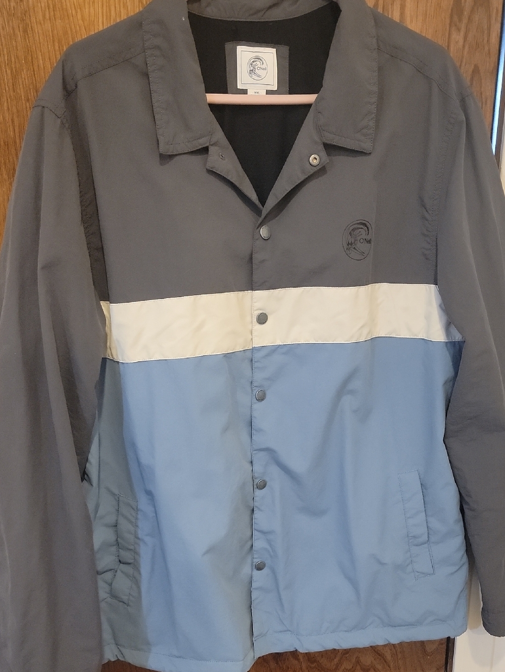 O'Neill Men’s Colorblock Windbreaker Jacket in Gray, White & Light Blue